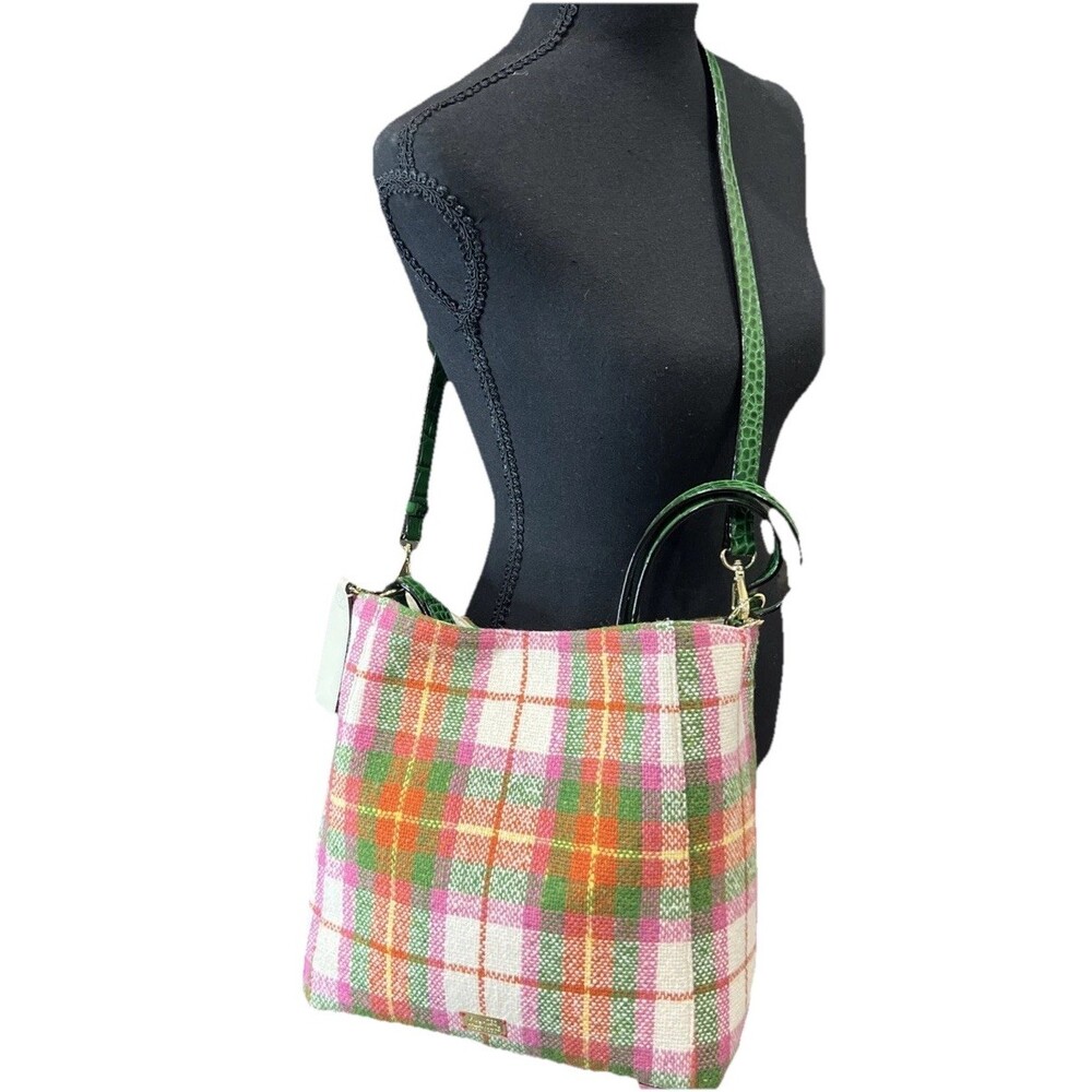 Frances Valentine June Central Park Plaid Wool Leather Embossed Purse Bag Classy - Picture 4 of 16